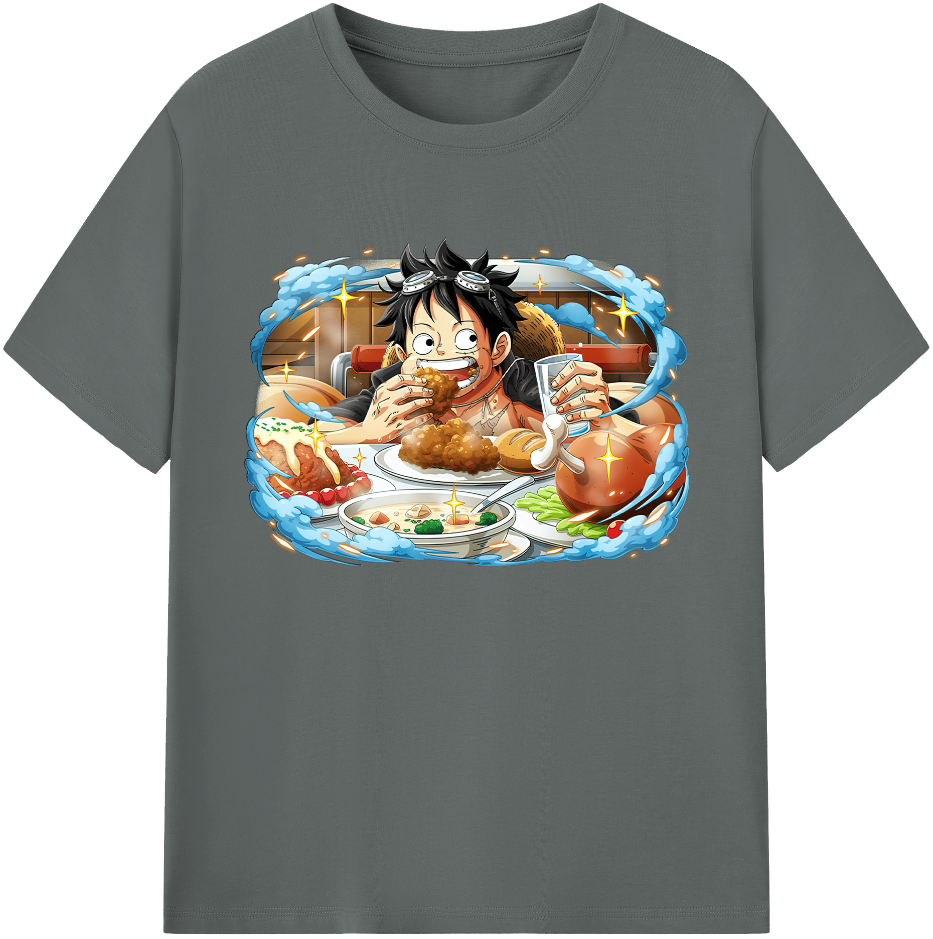 ワンピース モンキー・D・ルフィ ONE PIECE Monkey D. Luffy 綿100％ メンズ半袖Tシャツ｜肌触りやわらか＆通気性